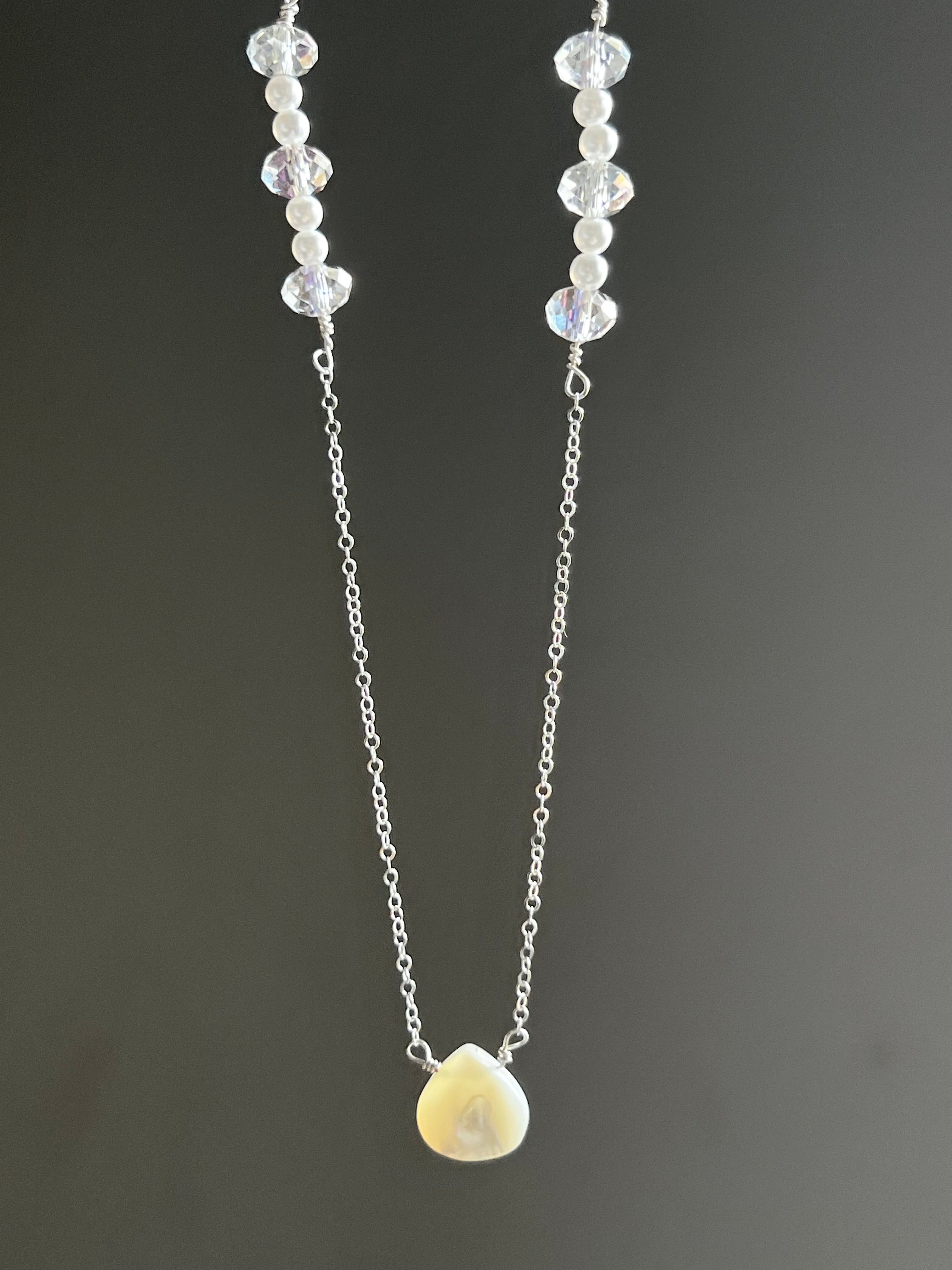 Mother of Pearl Gemstone Necklace-Sterling Silver-