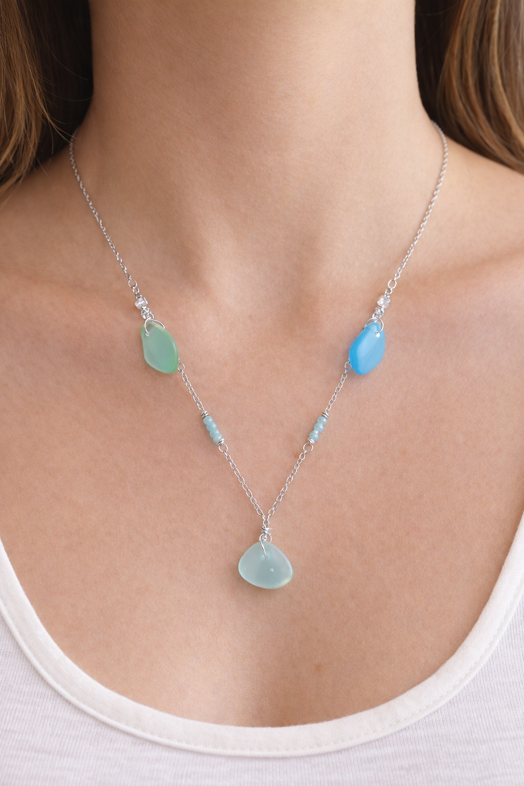 Sterling Silver Triple Sea foam Necklace