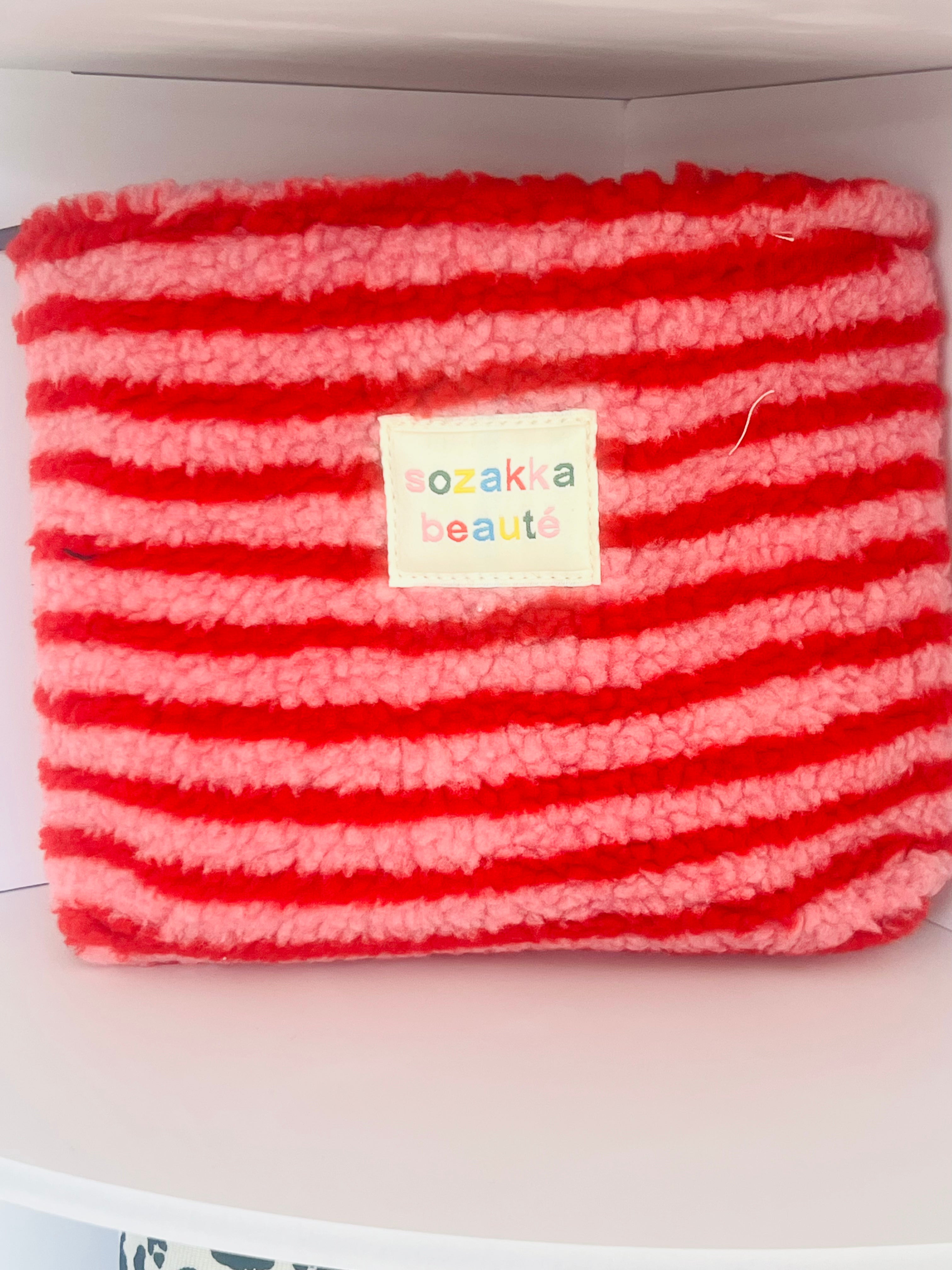 Pink and Red Striped Makeup Bag