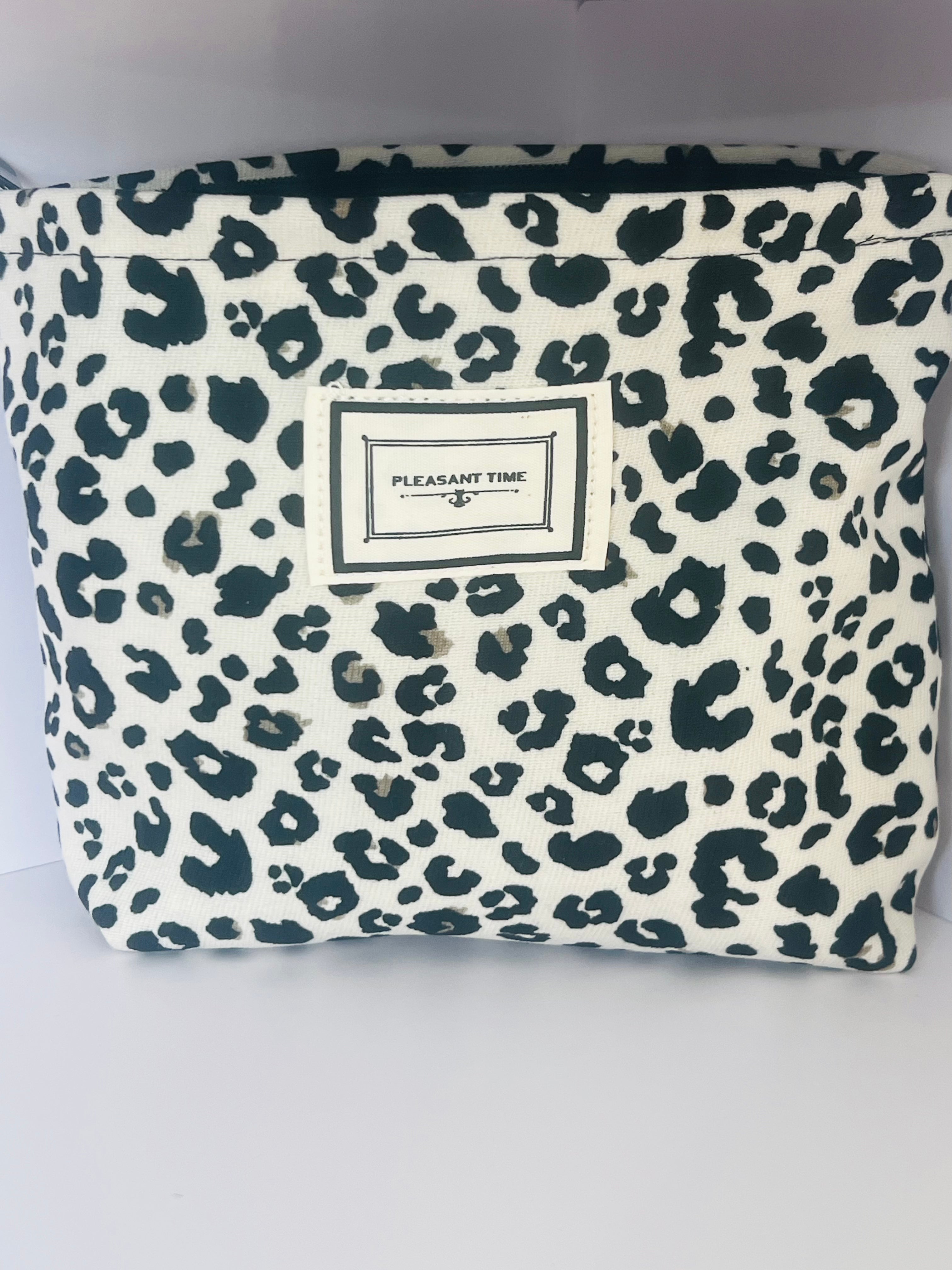 Black and White Cheetah Print Makeup Bag